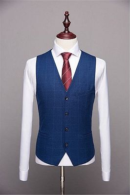 Dark Blue Plaid Business Tuxedo | Men Autumn Fashion Solid Slim Men Suits_3