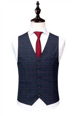 Blue Grid Casual Men Suits | Three Pieces Business Tuxedo Online