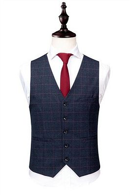 Blue Grid Casual Men Suits | Three Pieces Business Tuxedo Online_2