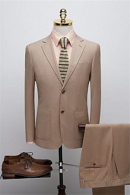 Simple Two Pieces Tuxedo | Khaki Notched Lapel Formal Business Men Suits