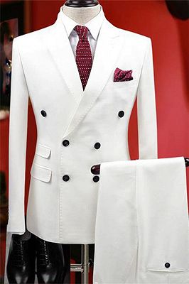 White Bouble Breast Wedding Dress Suits | Men Groom Tuxedos with 2 Pieces_2