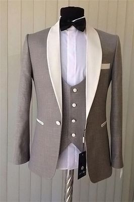 Brown Shawl Lapel 3 Pieces Tuxedo | Groom Wedding Men Dress Suits with One Button_1