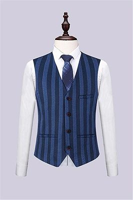 Navy Blue Strip Business Men Suits | Three Pieces Formal Notched Lapel Tuxedo_2