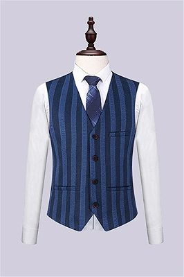 Navy Blue Strip Business Men Suits | Three Pieces Formal Notched Lapel Tuxedo