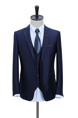 Dark Blue Three Pieces Slim Fit Tuxedo | Men's Business Casual Groom Suits Formal Suits_2