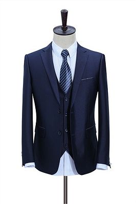 Dark Blue Three Pieces Slim Fit Tuxedo | Men's Business Casual Groom Suits Formal Suits