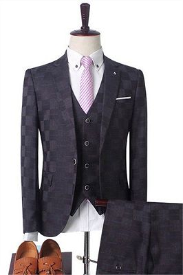 Dark Red Plaid Business Men Suits | Prom Men Suits with 3 Pieces_3
