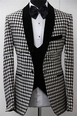 Elegant 3 Piece Suit Dinner Party Prom Suit | Bespoke Houndstooth Blazer Slim Fit Best Man Tuxedo