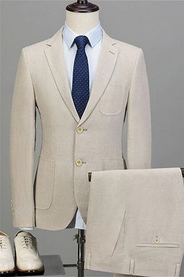 Beige Slim Fit Business Men Suits | Tuxedo for Groomsman Two Pieces