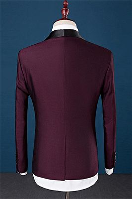 Burgundy Slim Fit Shawl Lapel Groomsmen Suit | Fashion Black Trim Tuxedo Mens's 3 Pieces Suits_2
