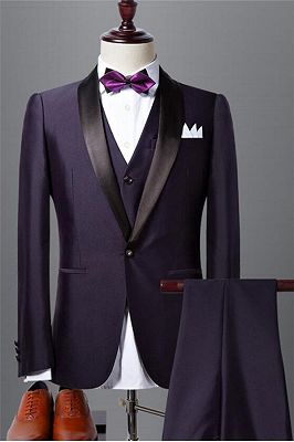 Classic Dark Purple Shawl Lapel Black Wedding Tuxedo| Bespoke Prom Dress Suit 3 Pieces_1