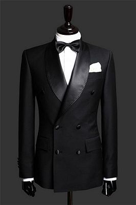 Black Double Breast Wedding Suits Tuxedos | Satin Lapel 2 Pieces(Jacket pants) for wedding/prom