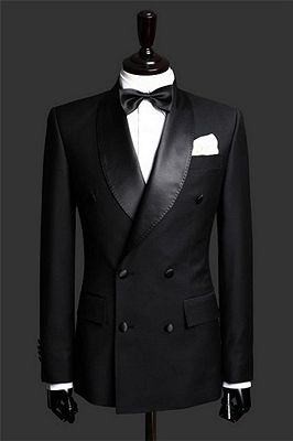 Black Double Breast Wedding Suits Tuxedos | Satin Lapel 2 Pieces(Jacket pants) for wedding/prom_2