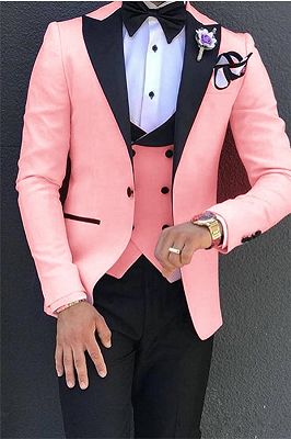 Elegant Pink Tuxedos Prom Suits 3 Pieces | Fashion Peak Lapel Men Suits Online_1