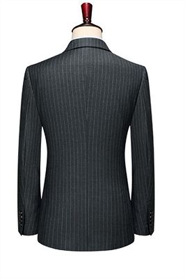 Double Breasted Black Men Jacket | Peak Lapel Grey Stripe Blazer Online