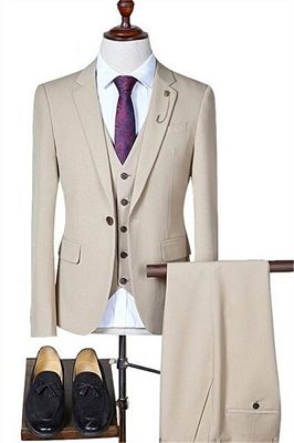 Light Champagne 3 Pieces Business Suit Men | Casual Slim Fit Social Blazer Pants Suit Set_1