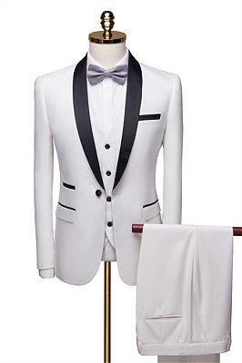 New Fashion White Shawl Lapel Men Suit | Casual Slim Fit Prom Groom Business Host Wedding Suit Tuxedos_1