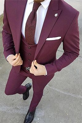 Purple Slim Fit 3 Pieces Tuxedo | Tailored Peak Lapel for Men/Groom/Wedding Dress Suit