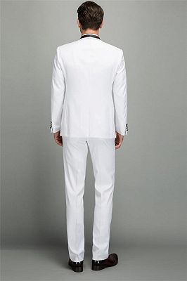 Elegant Men's Two Piece Wedding Groom Suits | Slim Fit Shawl White Tuxedo