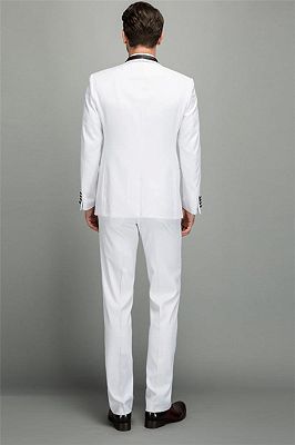 Elegant Men's Two Piece Wedding Groom Suits | Slim Fit Shawl White Tuxedo_2