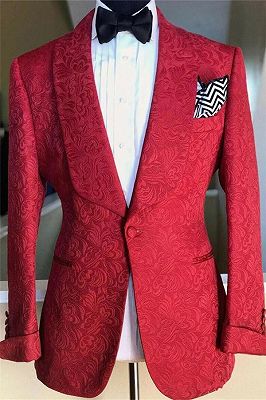 Red Jacquard Floral Patter Jacket for Men | Wedding Formal Groomsman Suits Blazer_1