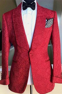 Red Jacquard Floral Patter Jacket for Men | Wedding Formal Groomsman Suits Blazer