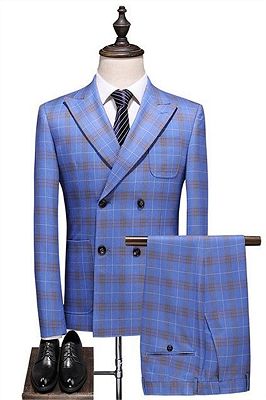 Newest Double-Breasted Peak Lapel Business Tuxedos | Blue Men Suits Prom Dinner Best Man Blazer_1