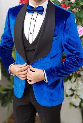 Classic Royal Blue Velvet Smoking Men Suits | Elegant Three Pieces Party Prom Suits Online