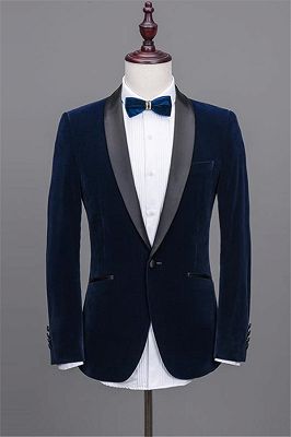 Navy Blue Shawl Lapel Velvet Prom Suits | 2020 Best Man Tuxedos 2 Pieces