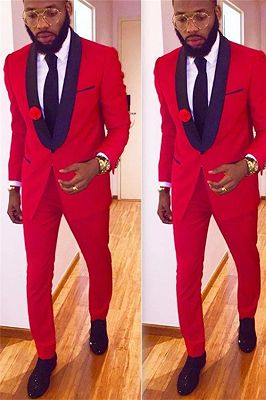 2 Pieces Red Men Suits with One Button | Latest Coat Pant Design Shawl Collar Prom Tuxedo