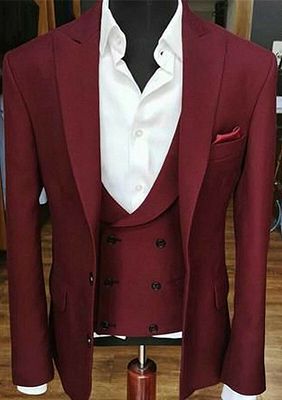 Ruby Peak Lapel Three Pieces Wedding Suit | Formal Prom Suits Tuxedo