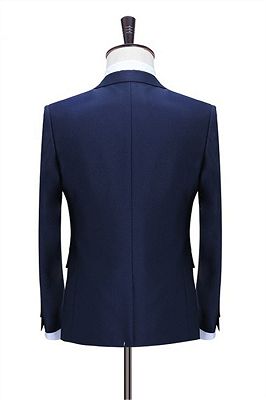 Dark Blue Three Pieces Slim Fit Tuxedo | Men's Business Casual Groom Suits Formal Suits_3
