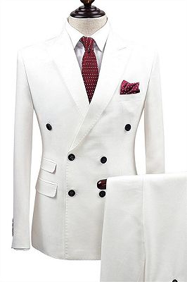 White Bouble Breast Wedding Dress Suits | Men Groom Tuxedos with 2 Pieces_1