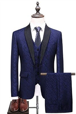 Navy Blue Shawl Lapel Prom Suits | Business Tuxedo with three Pieces