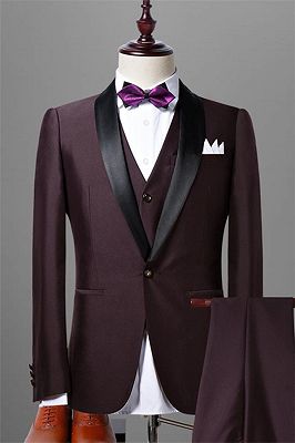Solid Dark Maroon Wedding Tuxedos for Men | Slim Fit 3 Pieces Dress Prom Suits