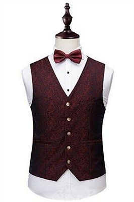 Wine Ruby Notched Laple Prom Suits for Men | Bespoke Three Pieces Jacquard Tuxedo_2