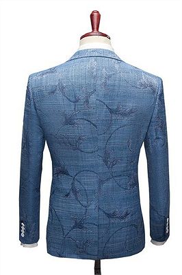 Ocean Blue Wood Business Men Suits Online | Notched Lapel Print Tuxedo_2