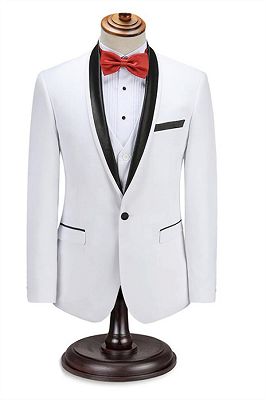 Elegant Men's Two Piece Wedding Groom Suits | Slim Fit Shawl White Tuxedo