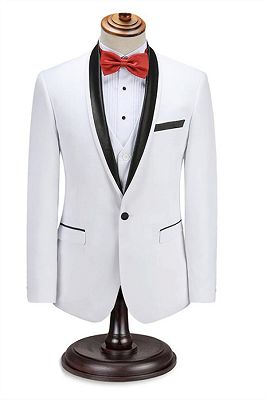 Elegant Men's Two Piece Wedding Groom Suits | Slim Fit Shawl White Tuxedo_1