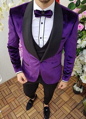 Formal Party Dress Outfit Men's Wear | Purple Black Shawl Lapel Velvet Smoking Tuxedos